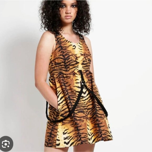 Tripp NYC Dress Womens Small Tiger Print Straps Pockets Goth Punk Rock Mini NEW - Picture 3 of 10